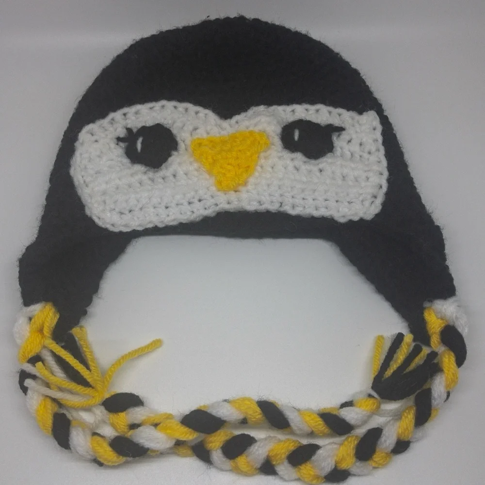 Handmade Crochet Penguin‎ Earflap Hat Baby & Toddler Sizes Holiday Gift